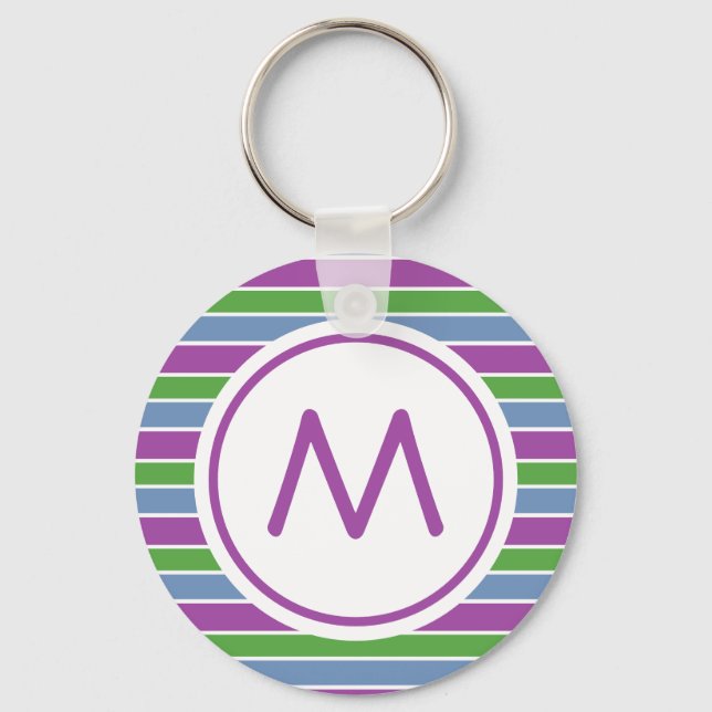 Purple Green Blue Striped Monogram Keychain (Front)