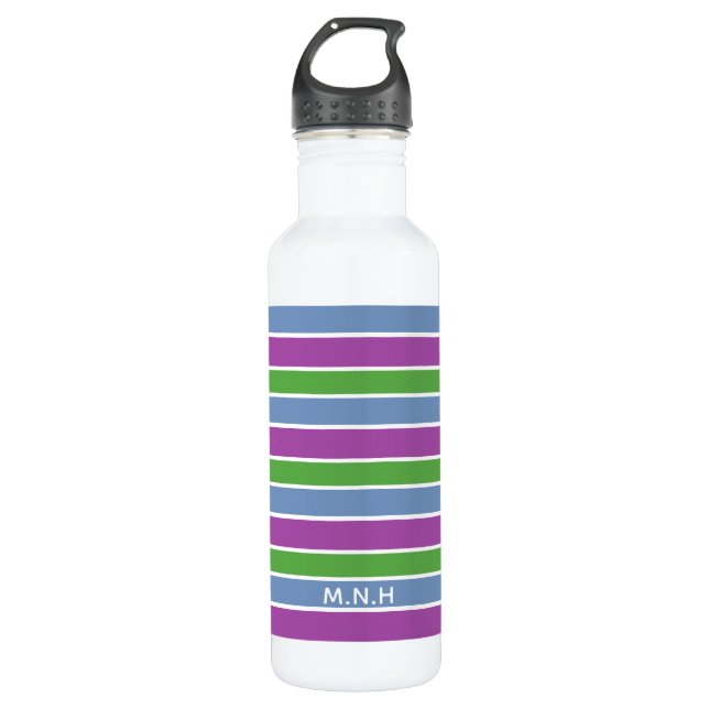 Purple Green Blue Stripes Personalised 710 Ml Water Bottle (Front)