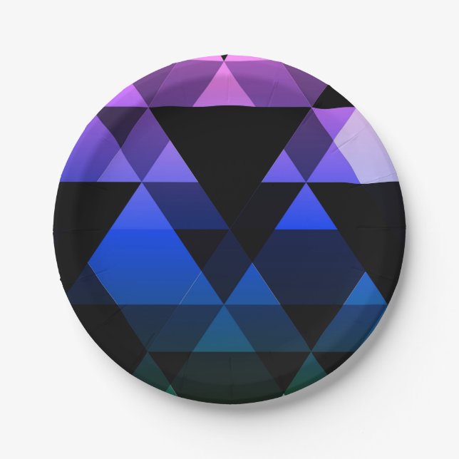 Purple, Green & Blue Triangle Design Paper Plate (Front)