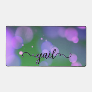 Purple & Green Bokeh Desk Mat