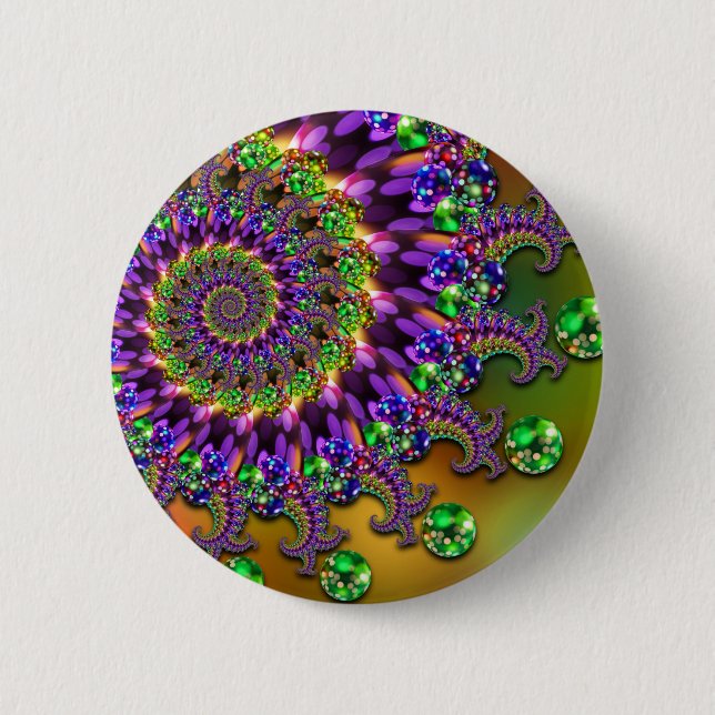 Purple & Green Bokeh Fractal Pattern 2 Inch Round Button (Front)