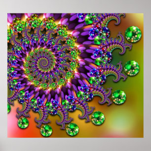 Purple & Green Bokeh Fractal Pattern Poster