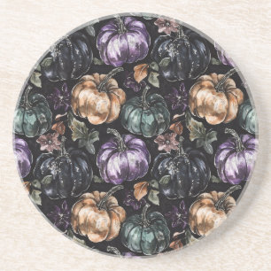 Purple Green Bronze Pumpkins Coaster