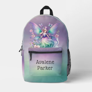 Purple Green Butterfly Fairy Princess Girls Custom Printed Backpack