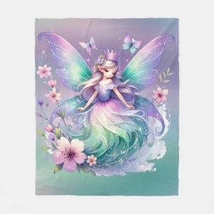 Purple Green Butterfly Fairy Princess Girls Fleece Blanket