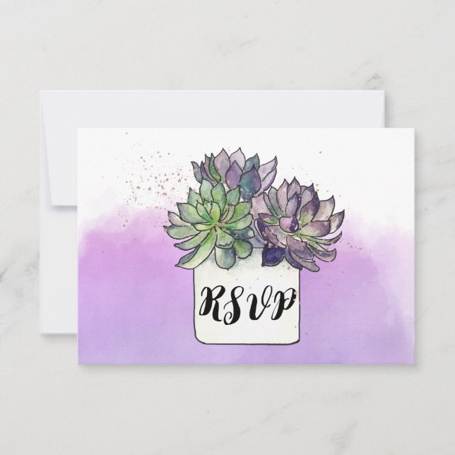 Purple Green Cactus Succulent RSVP (Front)