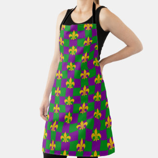 PURPLE GREEN CHECK WITH YELLOW FLEUR DI LIS APRON