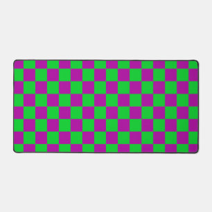 Purple Green Chequered Check Pattern Desk Mat