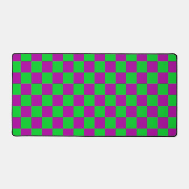 Purple Green Chequered Check Pattern Desk Mat (Front)