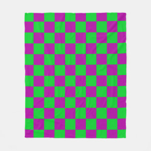 Purple Green Chequered Check Pattern Fleece Blanket