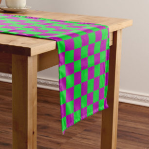 Purple Green Chequered Check Pattern Short Table Runner