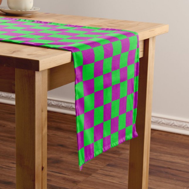 Purple Green Chequered Check Pattern Short Table Runner (Creator Uploaded)