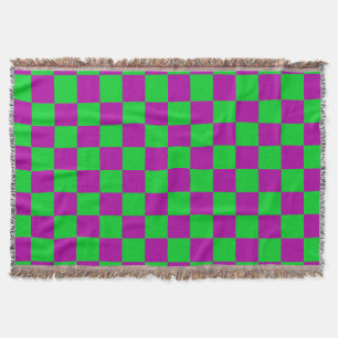 Purple Green Chequered Check Pattern Throw Blanket
