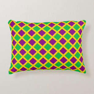 Purple Green Chequered Diamond Pattern Accent Pillow