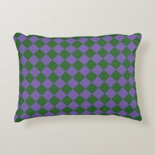 Purple Green Chequered Diamond Pattern  Accent Pillow