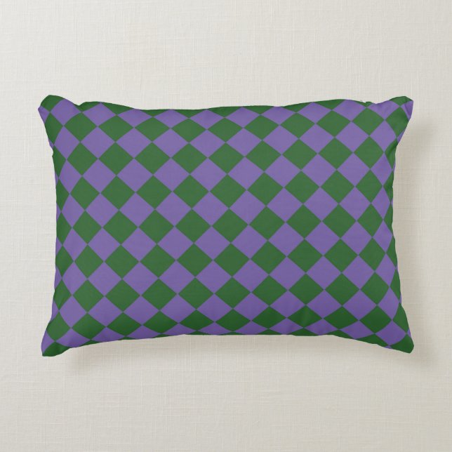 Purple Green Chequered Diamond Pattern  Accent Pillow (Front)