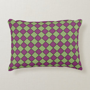 Purple Green Chequered Diamond Pattern Accent Pillow