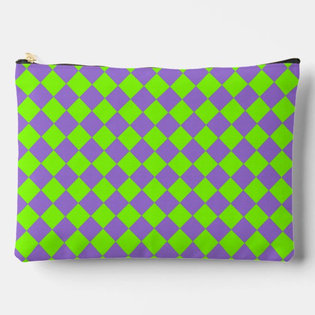 Purple Green Chequered Diamond Pattern Accessory Pouch (Front)