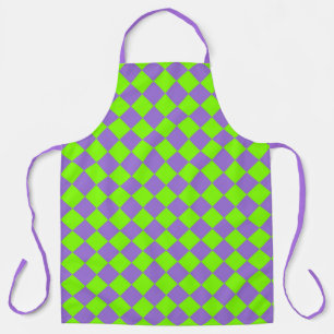 Purple Green Chequered Diamond Pattern Apron