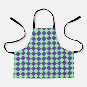 Purple Green Chequered Diamond Pattern Apron