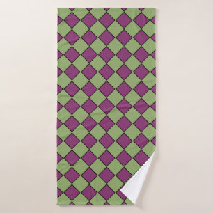 Purple Green Chequered Diamond Pattern Bath Towel