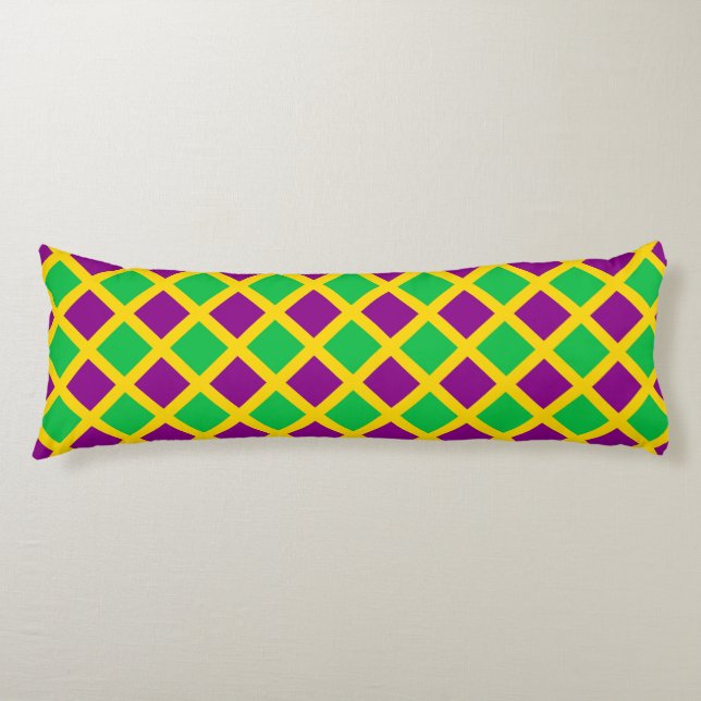 Purple Green Chequered Diamond Pattern Body Pillow (Front)