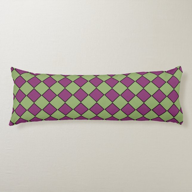 Purple Green Chequered Diamond Pattern Body Pillow (Front)