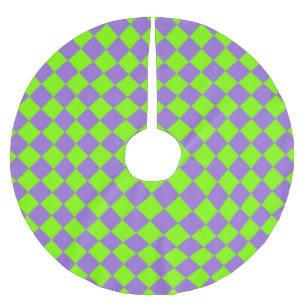 Purple Green Chequered Diamond Pattern Brushed Polyester Tree Skirt