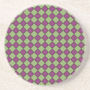Purple Green Chequered Diamond Pattern Coaster