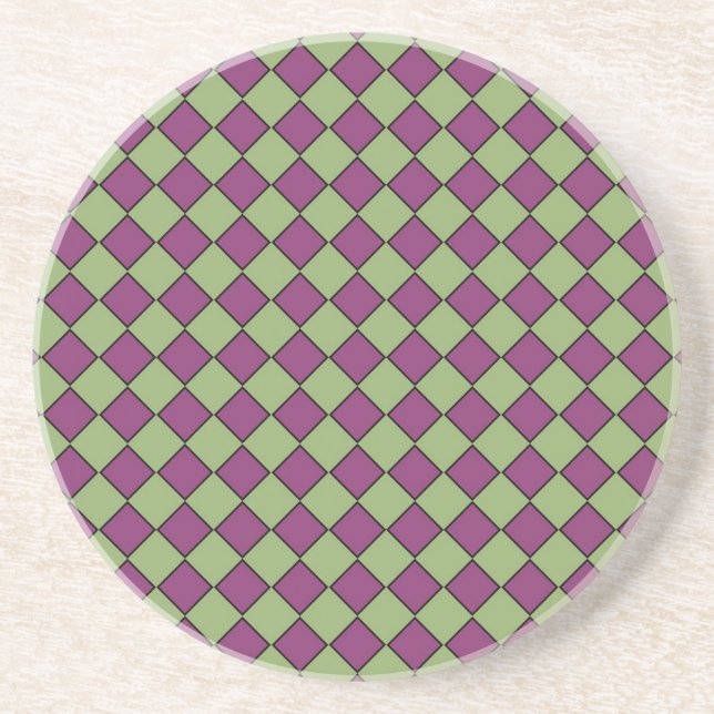 Purple Green Chequered Diamond Pattern Coaster (Front)