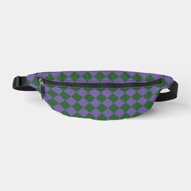 Purple Green Chequered Diamond Pattern Fanny Pack (Front)