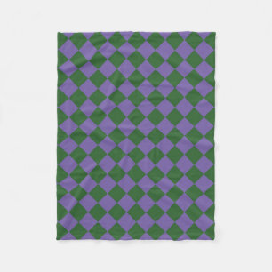 Purple Green Chequered Diamond Pattern Fleece Blanket