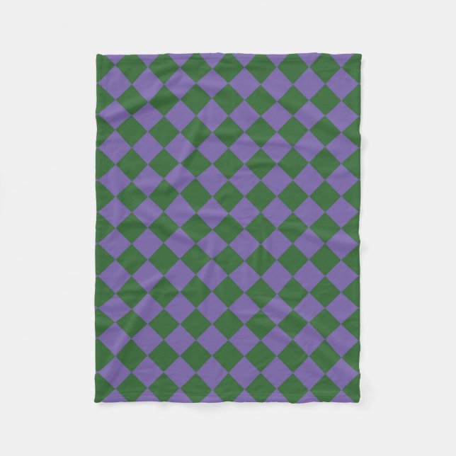 Purple Green Chequered Diamond Pattern Fleece Blanket (Front)