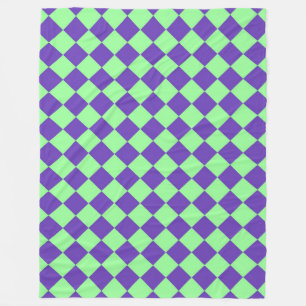 Purple Green Chequered Diamond Pattern Fleece Blanket