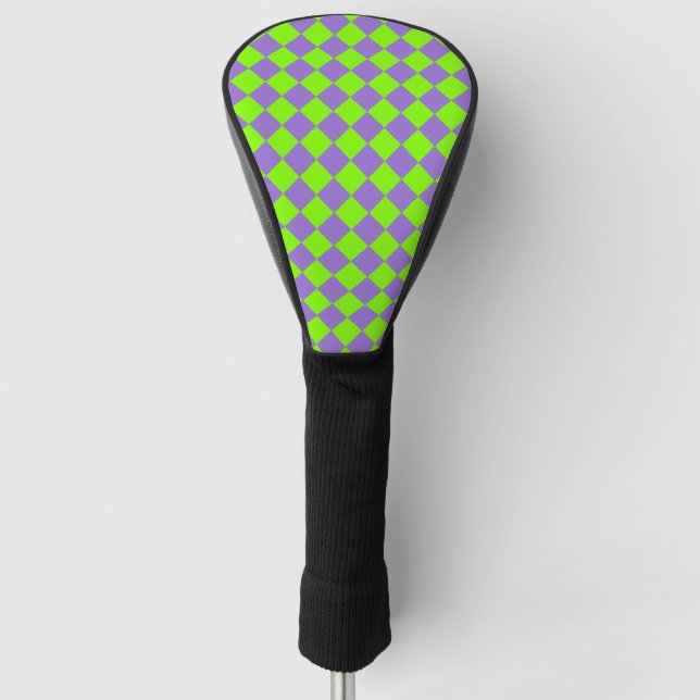 Purple Green Chequered Diamond Pattern Golf Head Cover (Front)