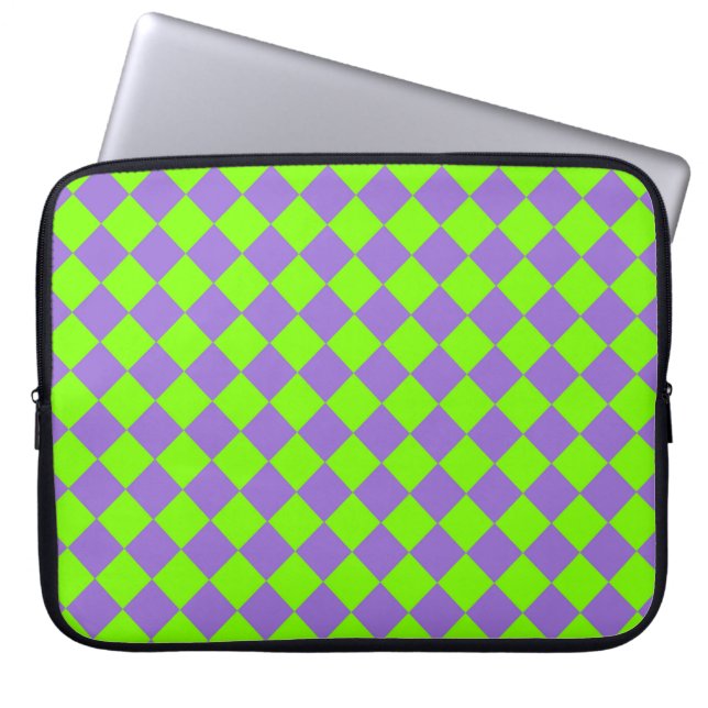 Purple Green Chequered Diamond Pattern Laptop Sleeve (Front)