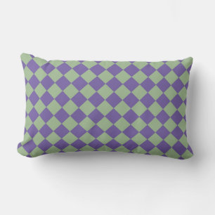 Purple Green Chequered Diamond Pattern Lumbar Pillow