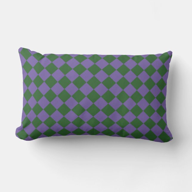 Purple Green Chequered Diamond Pattern  Lumbar Pillow (Front)