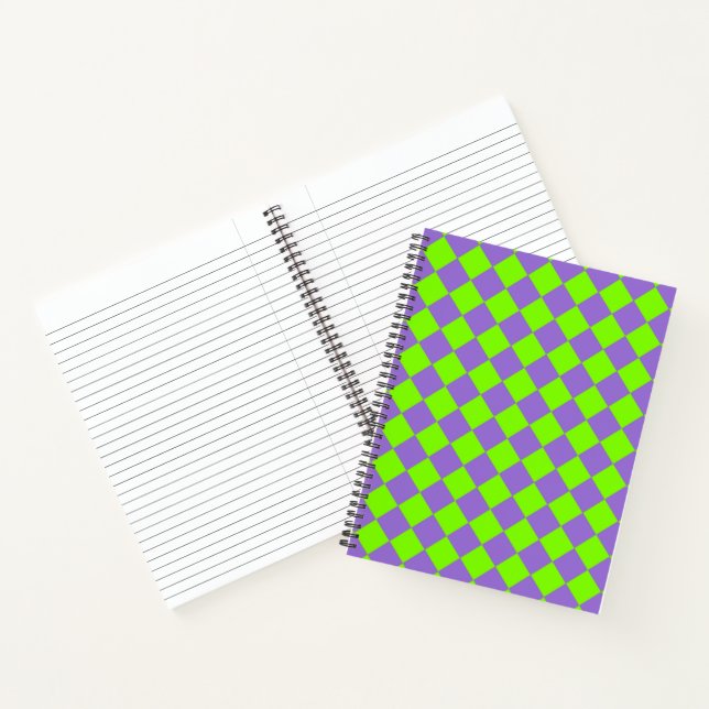 Purple Green Chequered Diamond Pattern Notebook (Inside)
