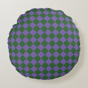 Purple Green Chequered Diamond Pattern  Round Pillow