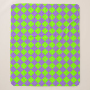 Purple Green Chequered Diamond Pattern Sherpa Blanket