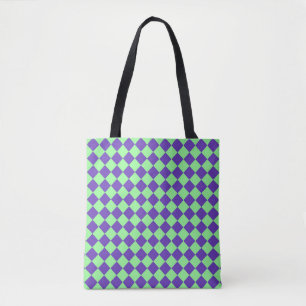 Purple Green Chequered Diamond Pattern Shoulder Tote Bag