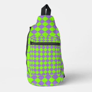 Purple Green Chequered Diamond Pattern Sling Bag
