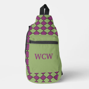 Purple Green Chequered Diamond Pattern Sling Bag
