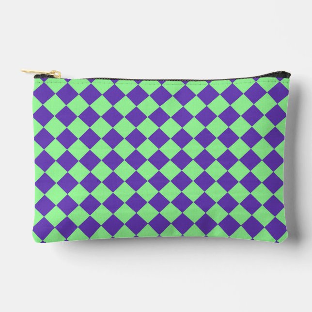 Purple Green Chequered Diamond Pattern Small Accessory Pouch (Front)