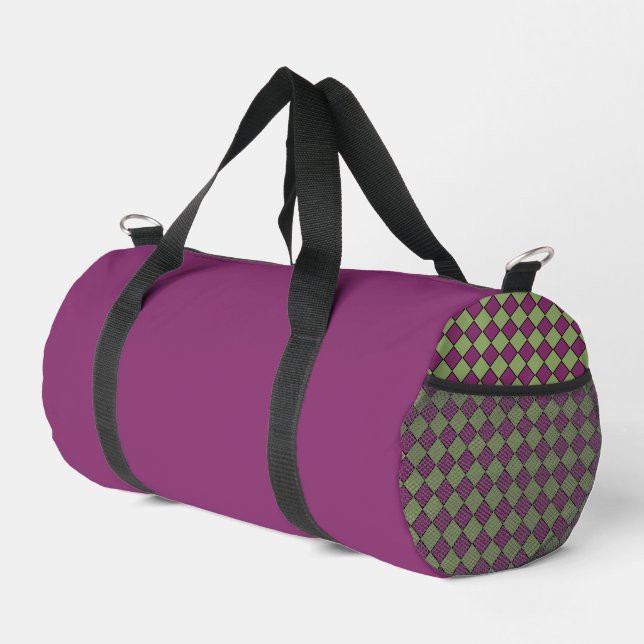 Purple Green Chequered Diamond Pattern Small Duffle Bag (Right Corner)