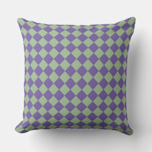 Purple Green Chequered Diamond Pattern Throw Pillow