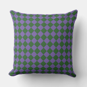 Purple Green Chequered Diamond Pattern  Throw Pillow