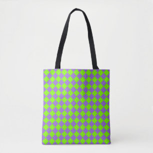 Purple Green Chequered Diamond Pattern Tote Bag
