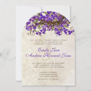 Purple & Green Cherry Blossom Tea Stain  Invitation